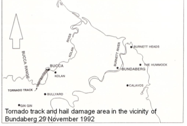 Nov 1992: Track of tornado near Bundaberg